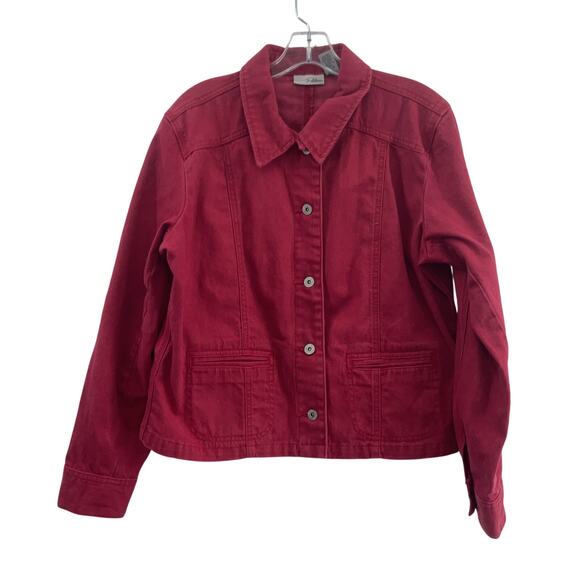 Chico's Platinum Women's Button Up Red Biker Trucker Jacket Cotton L Preowned - Picture 1 of 4